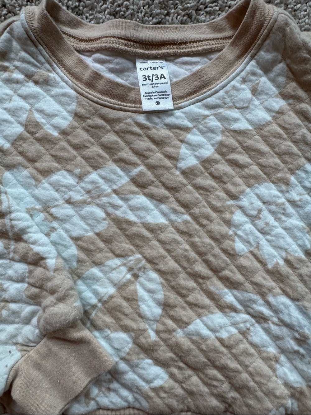 Carter’s Girls Quilted Floral Sweatshirt Shorts Set Size Outfit 3T Beige Blue - Picture 5 of 9